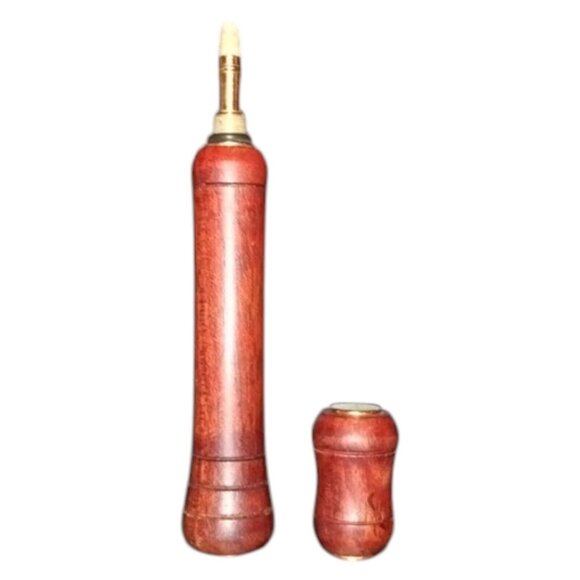 Vintage Wood carved Perfume Oil Dispenser Pen Screw Lid Brass Hardware - Picture 4 of 10
